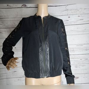 PJK Patterson J Kinkaid Black Leather & Lace Trim Jacket XS